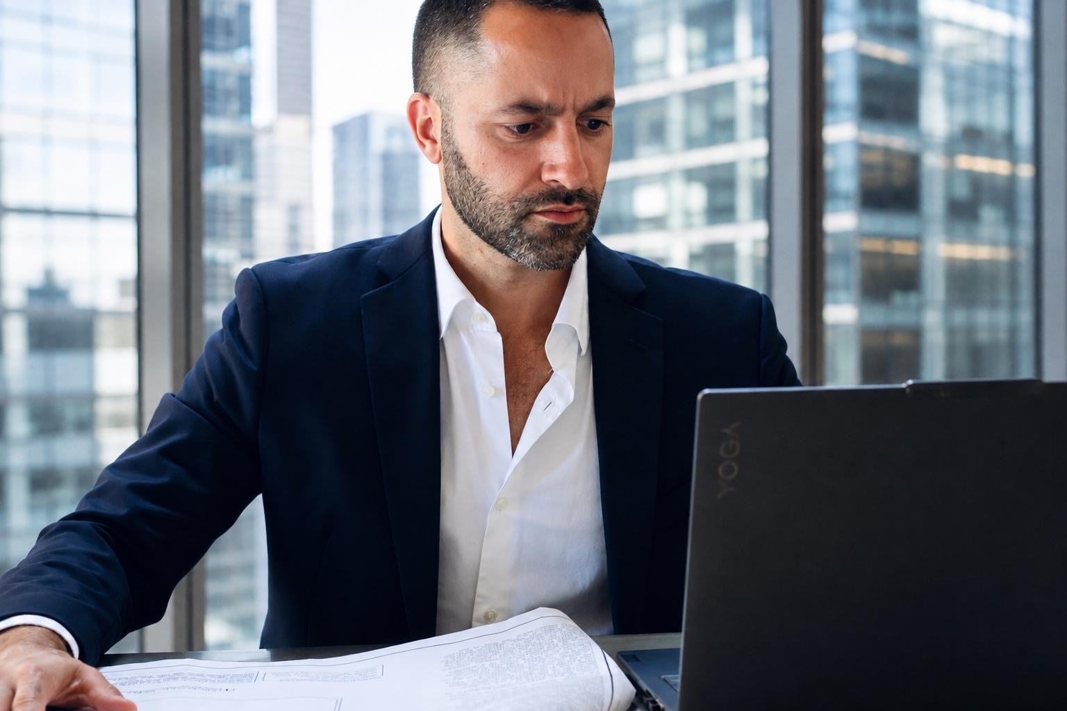 Simond Lavian reviewing architectural plans